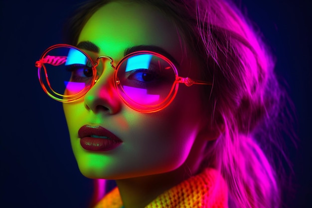 Ritratto di moda moderna di una ragazza con gli occhiali colorati