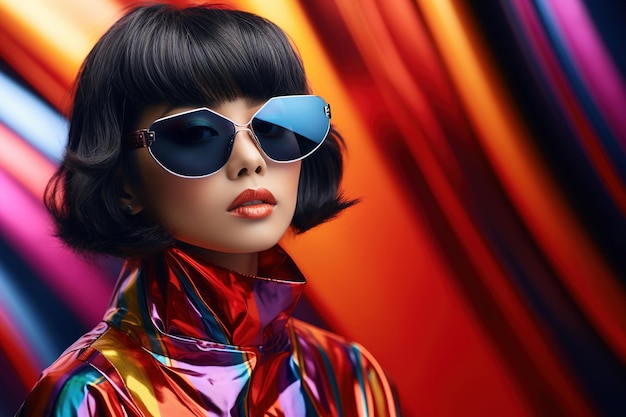 Ritratto di modello asiatico di moda in stile futurista moda colore saturo