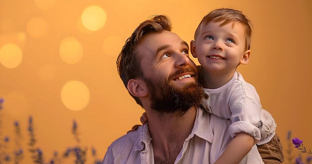 Ritratto di padre e bambino insieme Buon giorno del padre giorno del padre sfondo bokeh