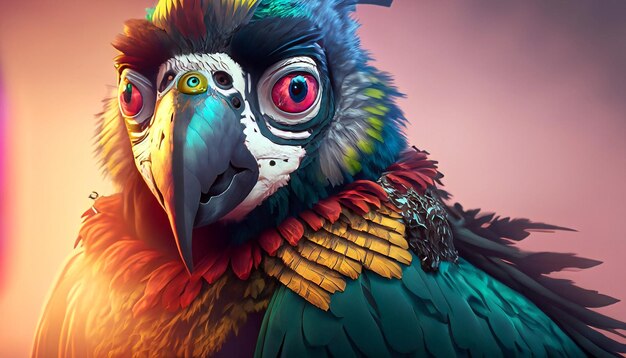 Ritratto di pappagallo maestoso Un'immagine accattivante da studio con piume perfette Sguardo intenso e cinematografico