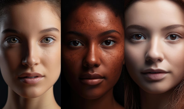 Ritratto di pelle di giovani donne con diversi tipi di pelle