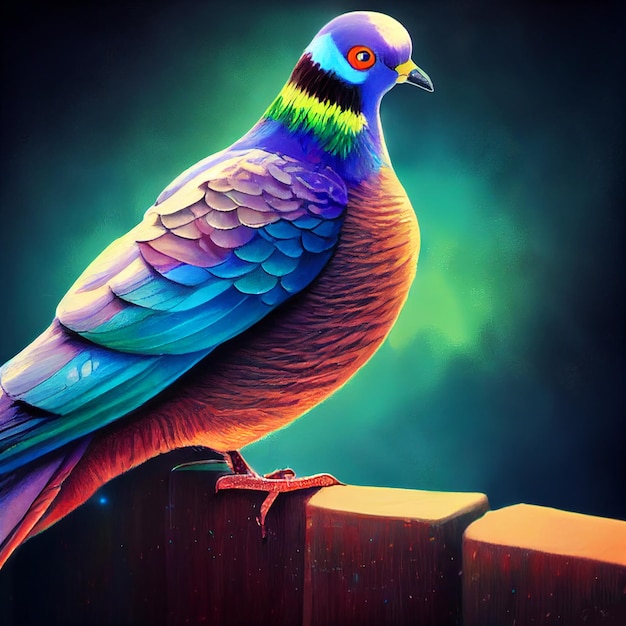 Ritratto di piccione carino animale piccolo piuttosto colorato da una spruzzata di illustrazione ad acquerello