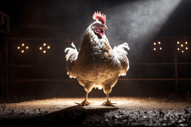 Ritratto di pollo come un ballerino sul palco sotto i riflettori dall'alto generativo ai