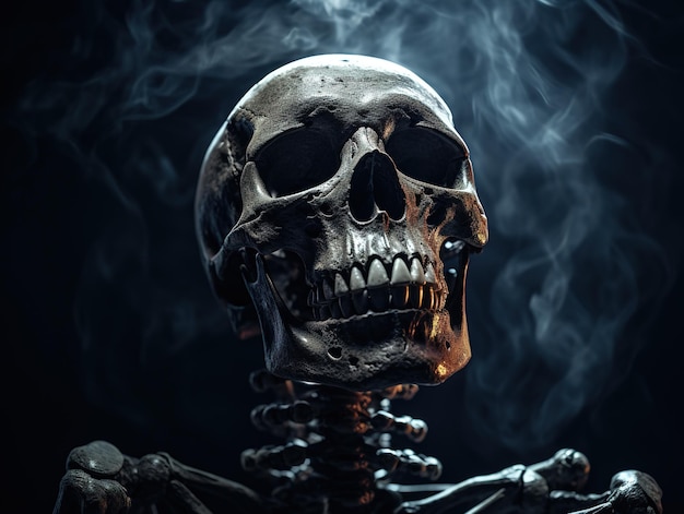 Ritratto di scheletro nel concetto di corpo umano sfondo scuro