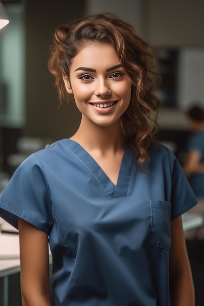Ritratto di Smile assistente medica con clipboard in clinica