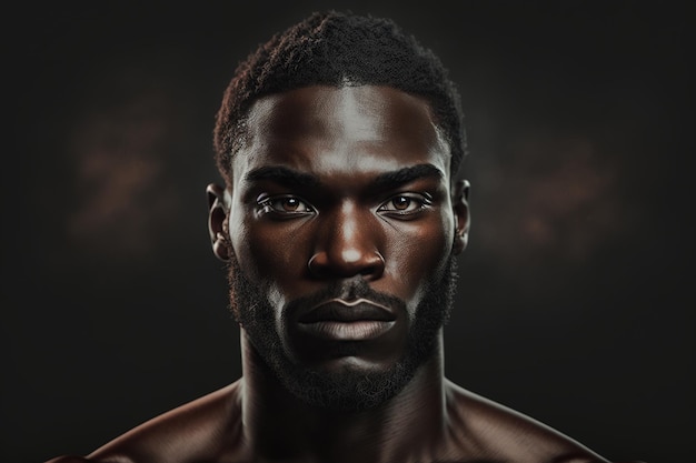 Ritratto di sportivo fiducioso nero Bell'atleta maschio muscoloso bodybuilder afroamericano che guarda la macchina fotografica Ia generativa