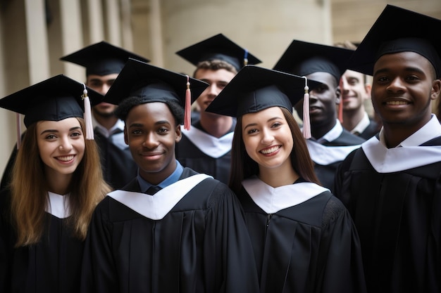 Ritratto di studenti universitari che celebrano la cerimonia di laurea creata con l'IA generativa