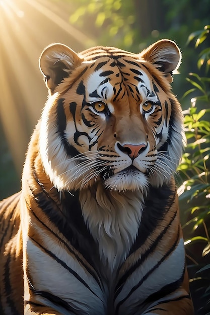 Ritratto di tigre al sole mattutino in natura generativo ai