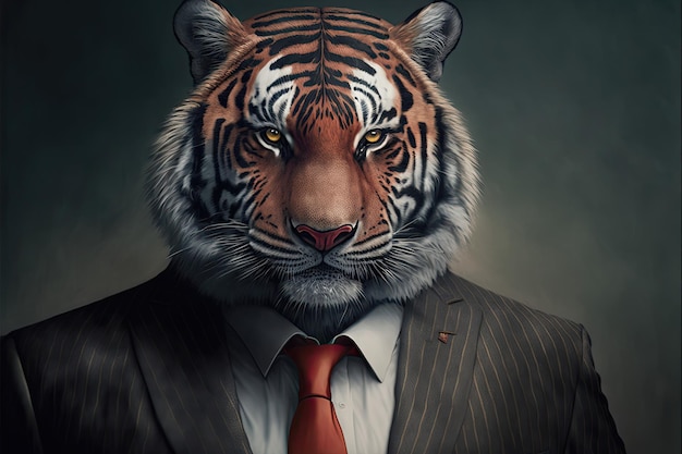 Ritratto di tigre uomo d'affari Testa di animale in tailleur