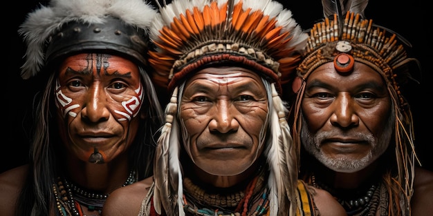 ritratto di tre guerrieri nobili coraggiosi nativi americani Foto di alta qualità AI generativa