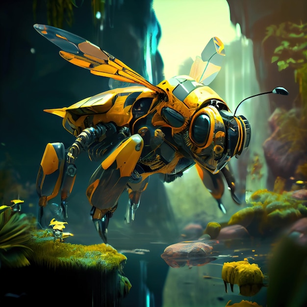 Ritratto di un'ape robot futuristica Concetto di un'ape robot moderna