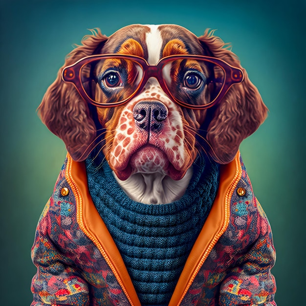 Ritratto di un'arte trendy e divertente di illustartion del cane di modo