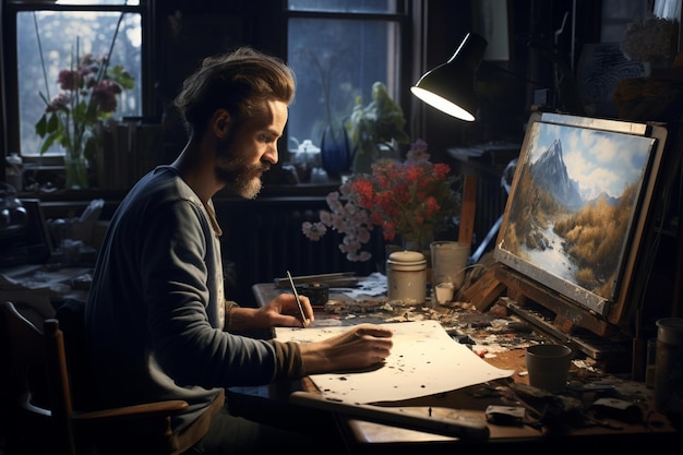 Ritratto di un artista che lavora nel suo studio