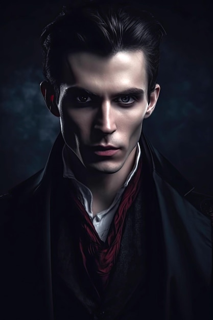 Ritratto di un attraente vampiro maschio su copertina nera del romanzo VampireGenerative AI illustration