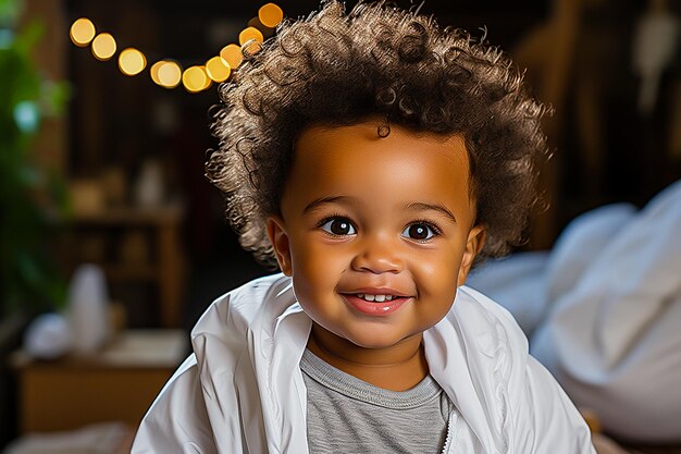 ritratto di un bambino afroamericano a casa a letto la sera