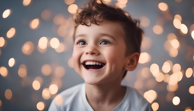 Ritratto di un bambino carino sullo sfondo di luci bokeh