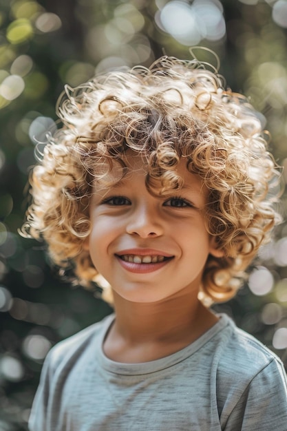 ritratto di un bambino dai capelli ricci in primo piano AI generativa