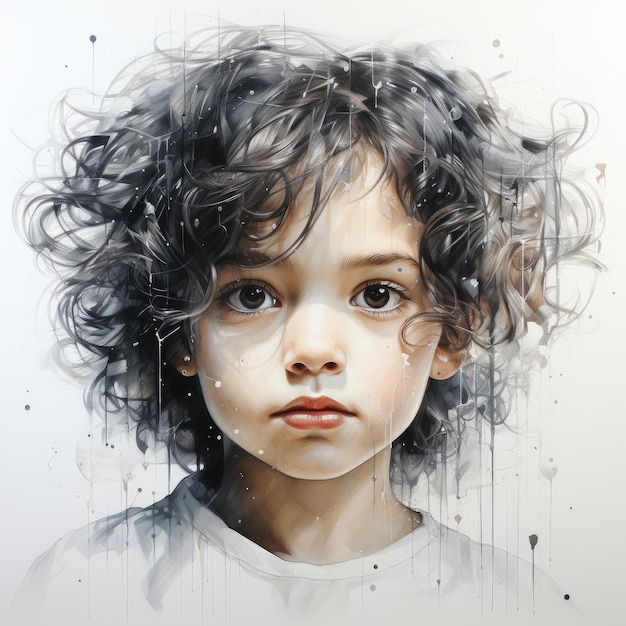 Ritratto di un bambino raffigurato utilizzando una semplice dot art Generative Ai