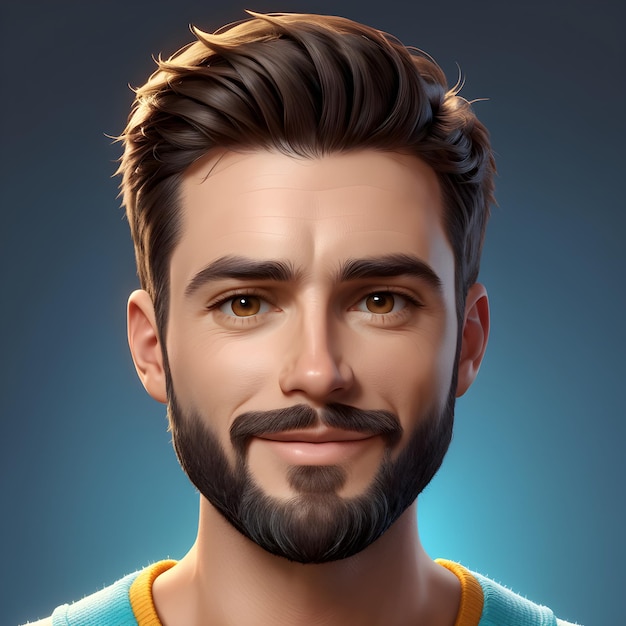 ritratto di un bel giovane con barba e baffi su sfondo blu