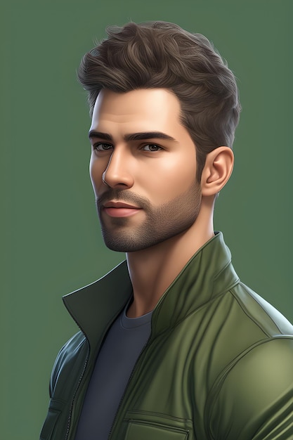 Ritratto di un bel giovane con una giacca verde rendering 3D