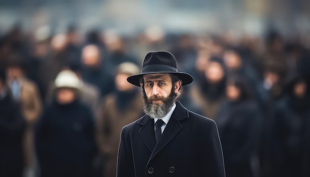 Ritratto di un bell'uomo ebreo israeliano sullo sfondo di altre persone