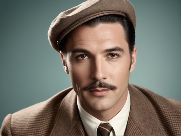 Ritratto di un bell'uomo giovane con i baffi moda bellezza maschile