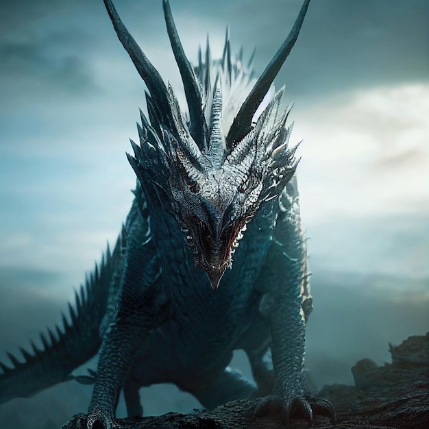Ritratto di un bellissimo drago leggendario formidabile Immagine di un antico drago