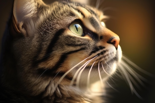 Ritratto di un bellissimo gatto in primo piano Macrofotografia su sfondo scuro IA generativa