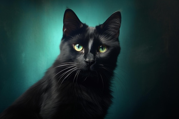 Ritratto di un bellissimo gatto nero con uno sguardo affascinante e generativo di Ai