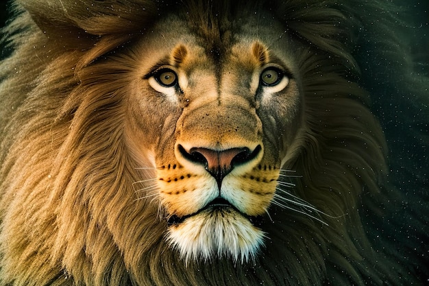 Ritratto di un bellissimo leone con una grande criniera
