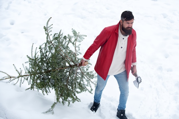 Ritratto di un brutale maturo Babbo Natale. Buon Natale e felice anno nuovo biglietto di auguri con copia