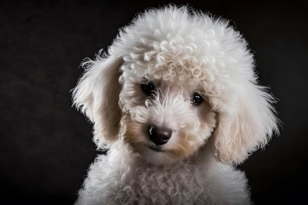 Ritratto di un cane barboncino su sfondo nero Rete neurale AI generata