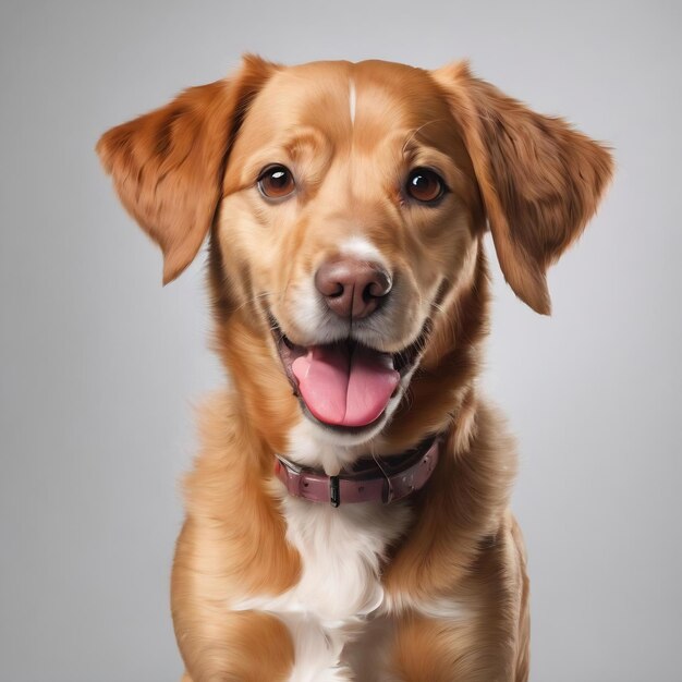 Ritratto di un cane carino e allegro con la lingua che sporge posando isolato sullo sfondo bianco dello studio