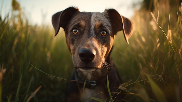 Ritratto di un cane nell'erba