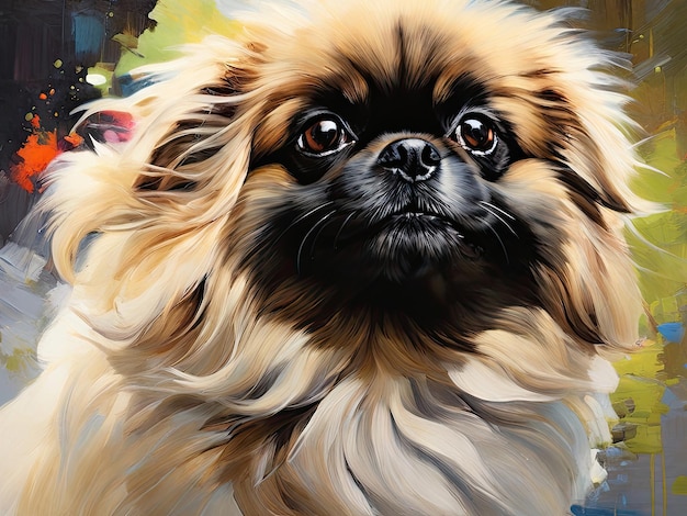 Ritratto di un cane pekingese Pittura ad olio d'arte moderna