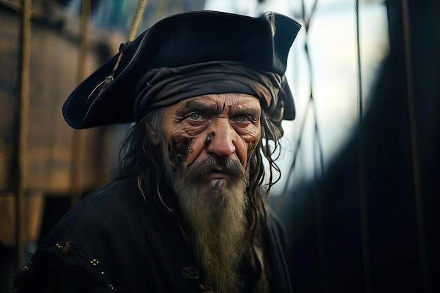 Ritratto di un capitano pirata su una nave