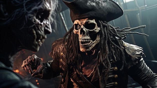 Ritratto di un capitano pirata zombie non morto IA generativa