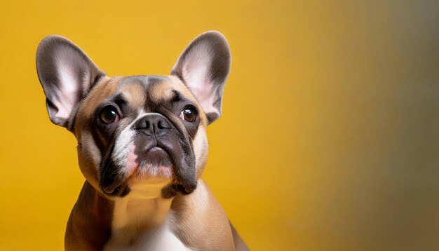 Ritratto di un carino bulldog francese su uno sfondo giallo brillante Cane bello