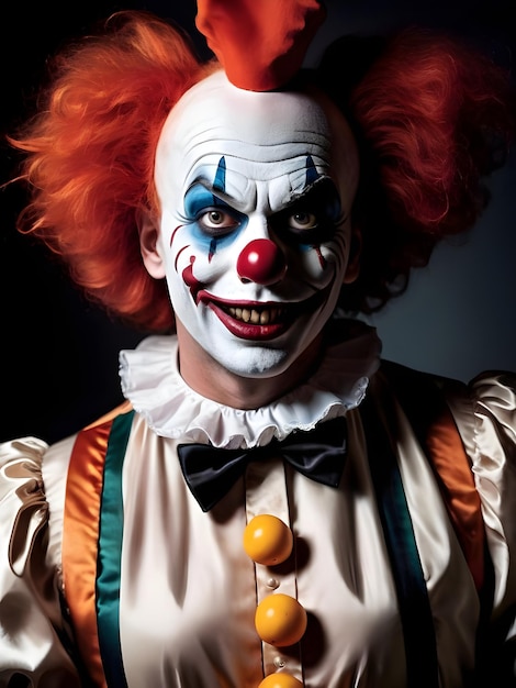 Ritratto di un clown spaventoso su uno sfondo scuro Sfondo di Halloween