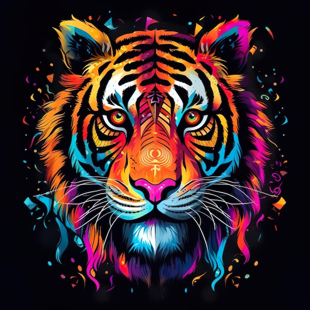 Ritratto di un colorato disegno di illustrazione tigre ai generato