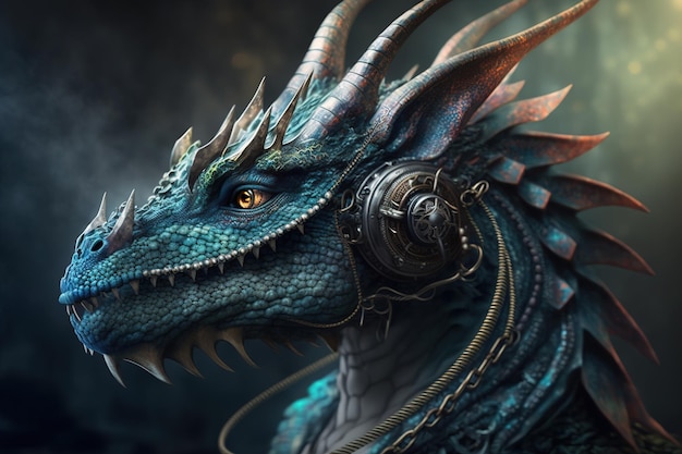 Ritratto di un drago in cuffia drago simbolo del 2024 Generative AI