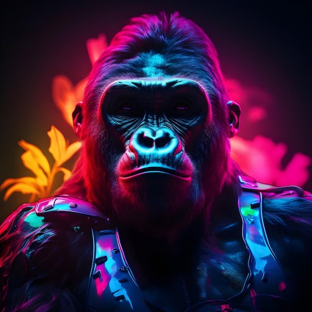 Ritratto di un elegante gorilla che indossa occhiali da sole Studio girato su sfondo scuro