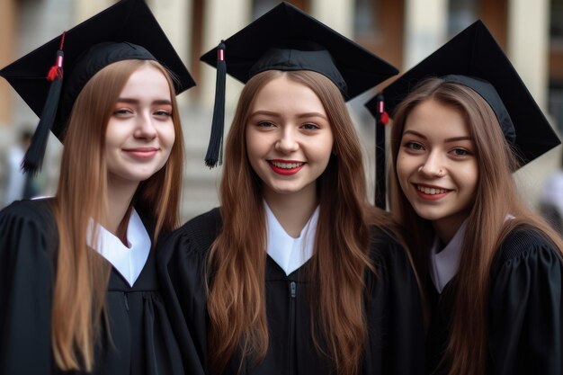 Ritratto di un felice gruppo di studenti il giorno della laurea creato con l'IA generativa