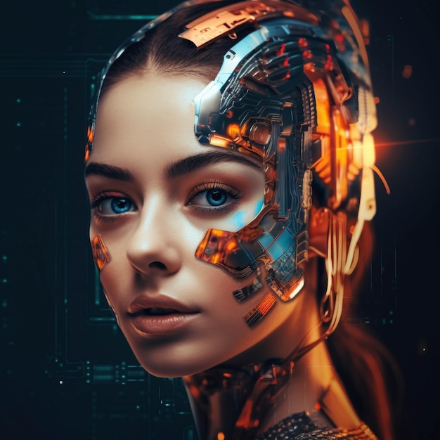 Ritratto di un futuristico robot femminile 3D Rendering