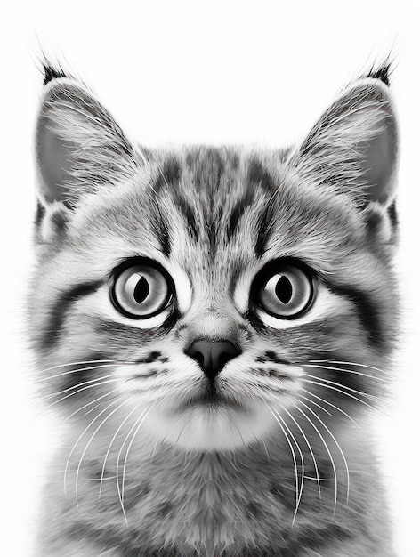 Ritratto di un gattino di Maine Coon con grandi occhi su sfondo bianco