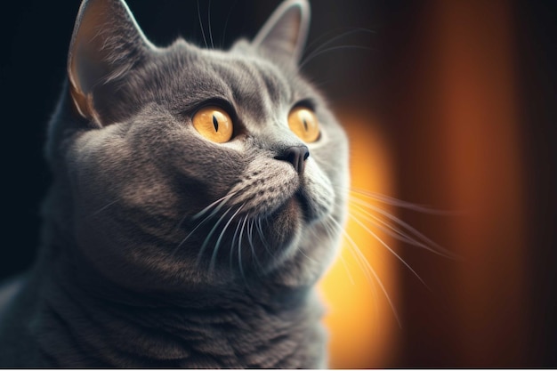 Ritratto di un gatto britannico a pelo corto con gli occhi arancione