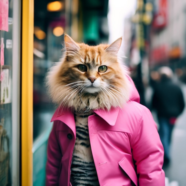 ritratto di un gatto carino in giacca rosa ritratto d'un gattino carino in giubbotto rosa