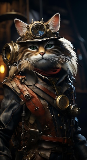 Ritratto di un gatto curioso Toyger Pirata Inventore Costume Occhiali Strumento B Collezioni di arti animali