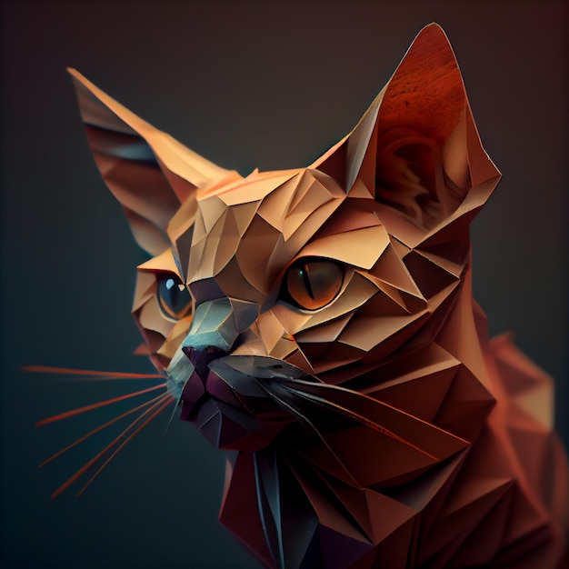 Ritratto di un gatto fatto di carta illustrazione 3d