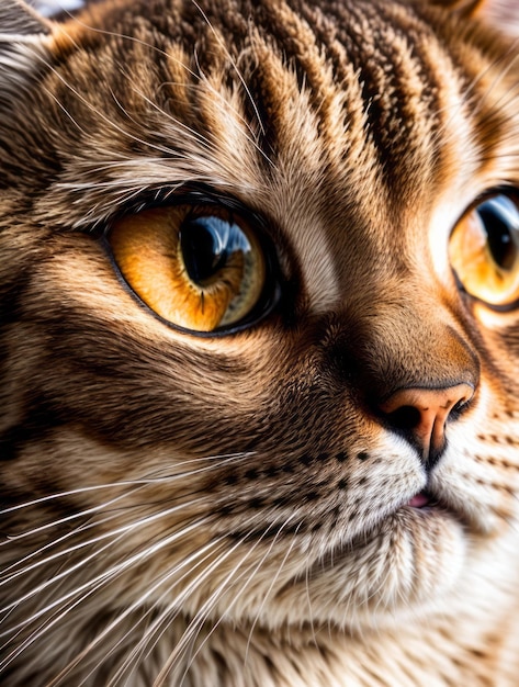 Ritratto di un gatto marrone scattato da vicino su sfondo bianco